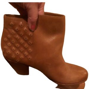 Sam Edelman size 10 Cognac leather heeled boots hidden platform block heel NWOT